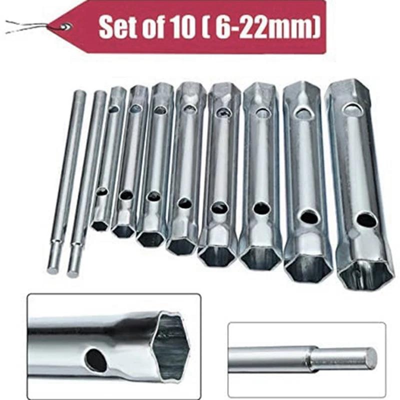 Jeu de clés de boîte tubulaire métrique 6-22mm, 10 pièces, barre de Tube, bougie d'allumage, clé en