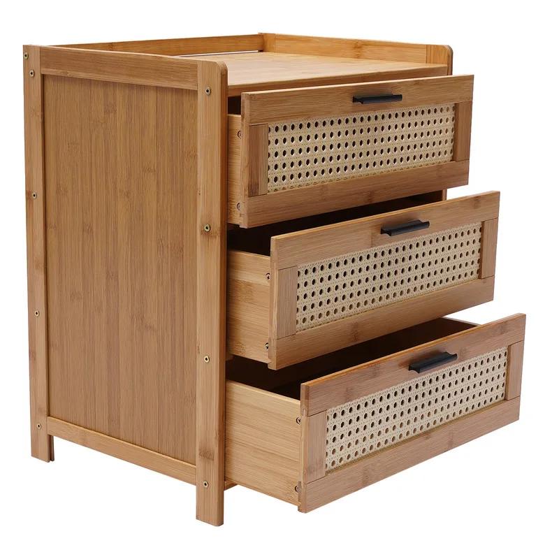 Table de chevet en bois de bambou à 3 tiroirs, armoire de rangement, meuble de chevet de chambre à c