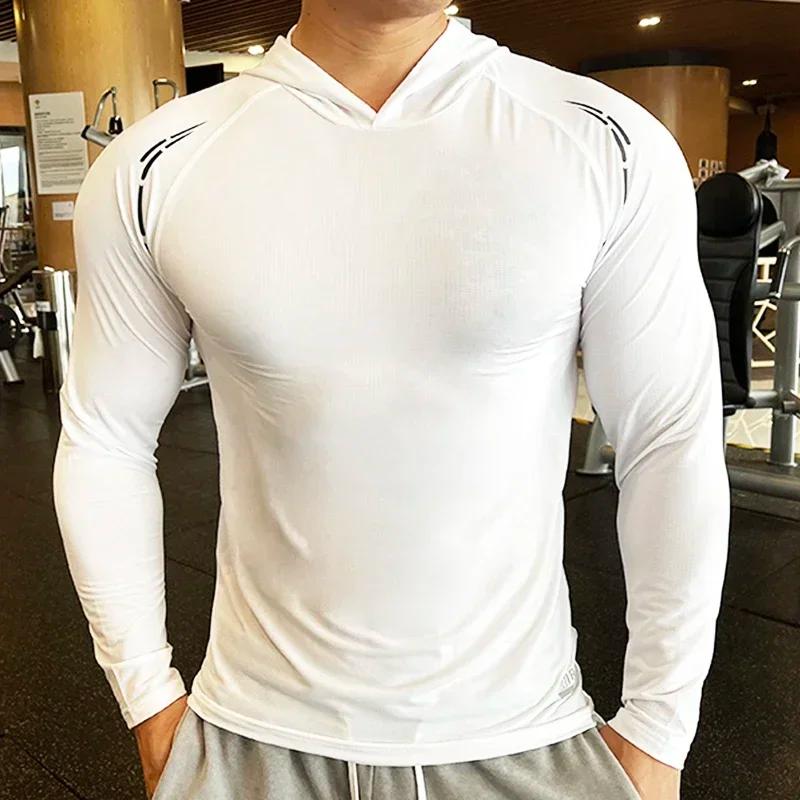T-shirt à manches longues pour hommes, décontracté, Slim, élastique, sport, Fitness, confortable, re