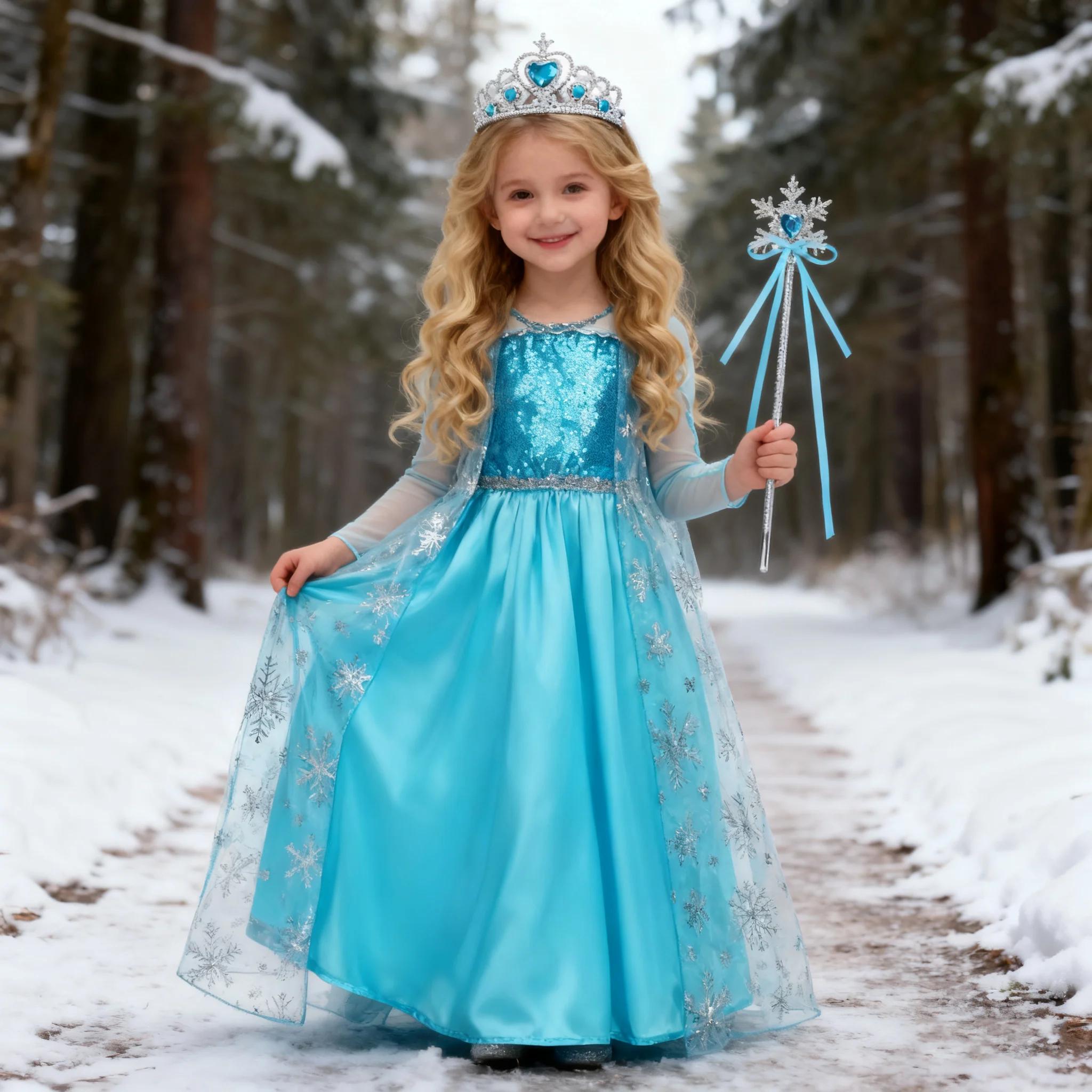Filles Cosplay reine des neiges Elsa flocon de neige Cape Costumes enfants carnaval fête robe de bal