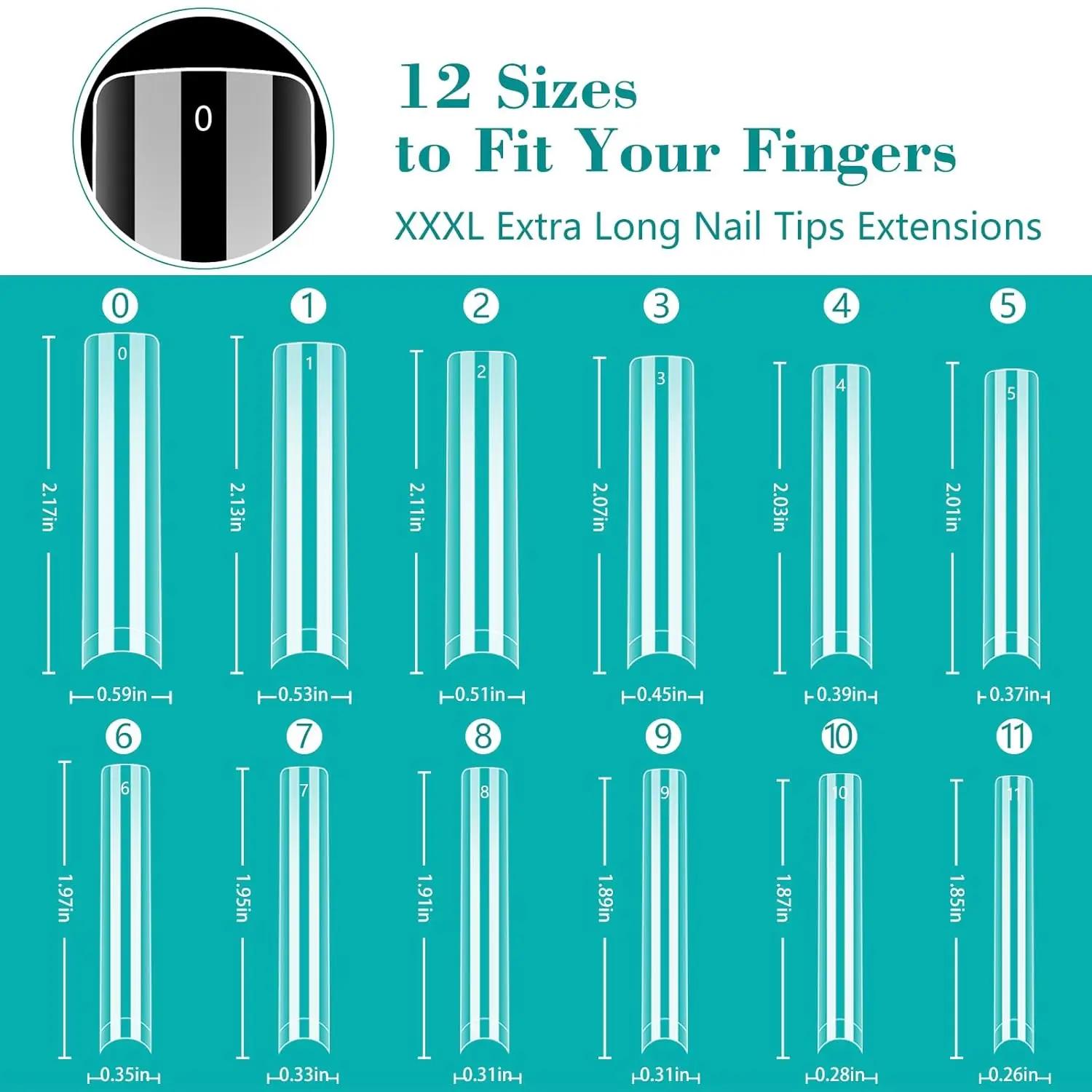 240PC professionnel 3XL Extra Long clair carré ongles conseils 12 tailles demi-couverture ongles acr