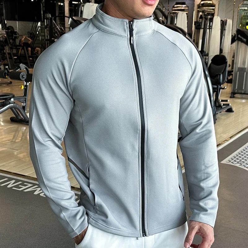 Veste de sport à manches longues pour homme, maillot zippé, t-shirt à séchage rapide, maillot de fit