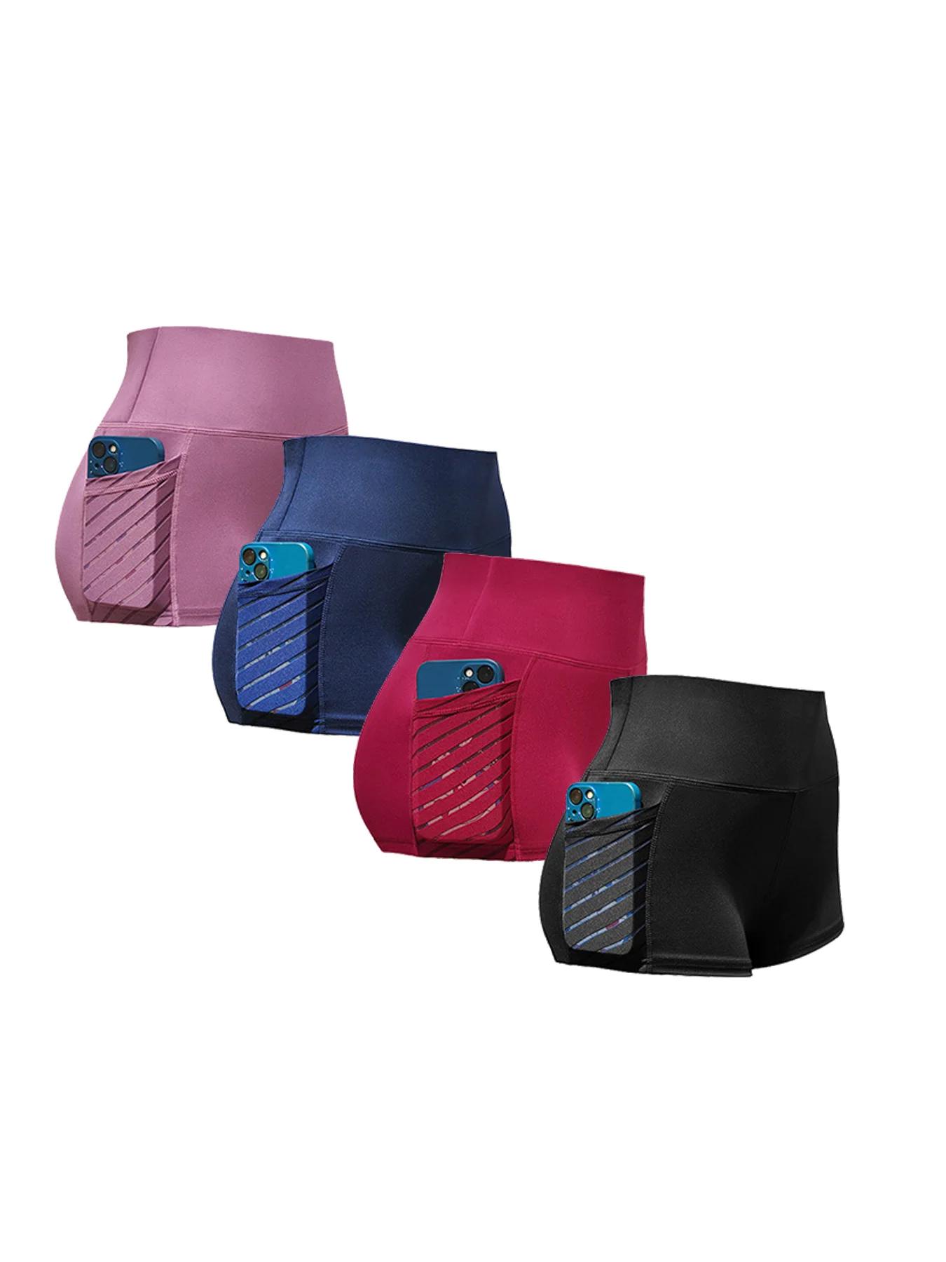 Short de yoga taille haute élastique pour femme - Poche latérale levage hanche course fitness