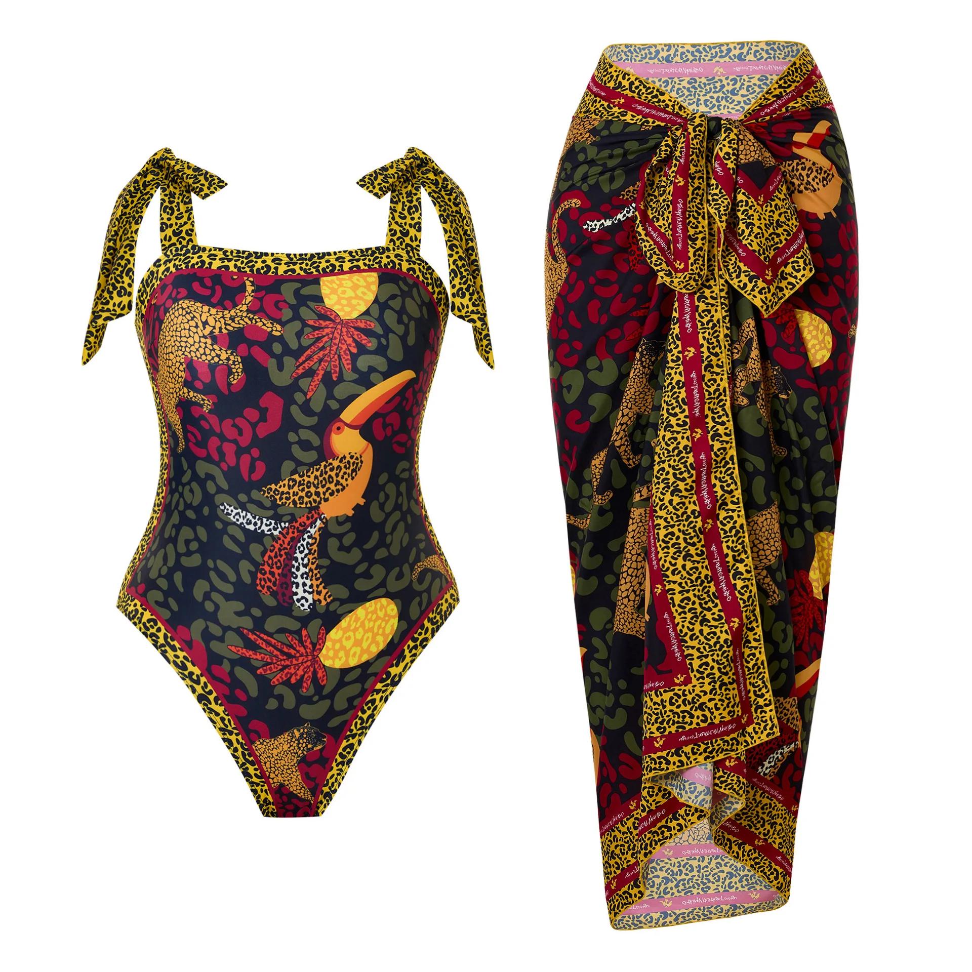 Maillot de bain une pièce imprimé pour femme 2026 avec jupe de plage – Tenue de bain estivale