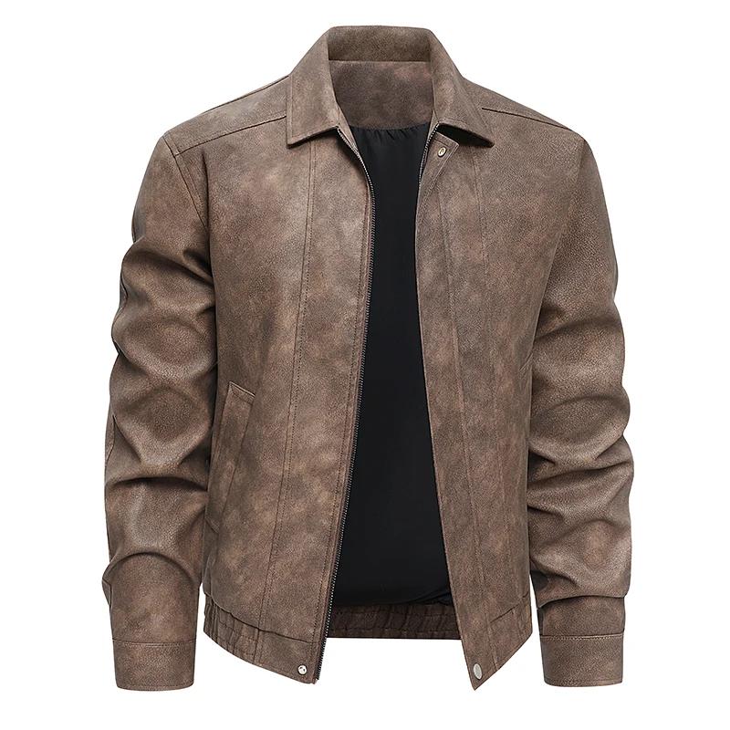 Veste en cuir pour hommes, grande taille, confortable, manteau de moto léger américain, revers class