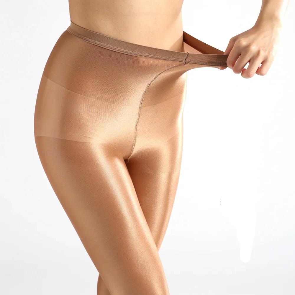 Collants brillants 70D haute élasticité grande taille effet huileux, collants sculptants couleur cha