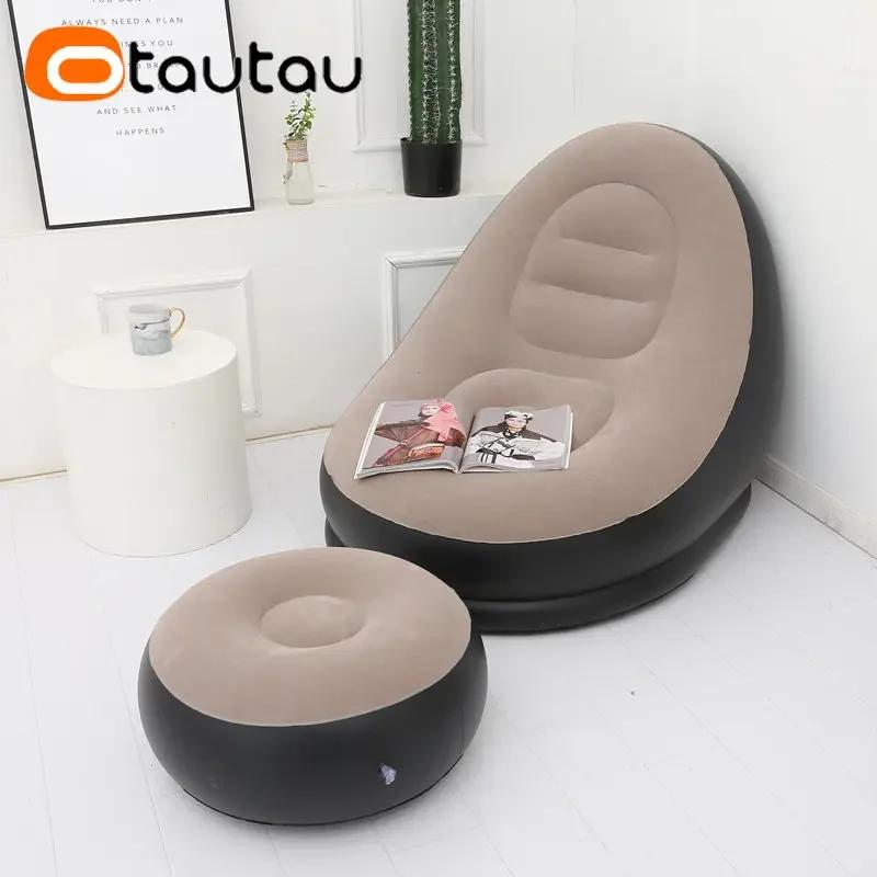 OTAUTAU-Chaise longue gonflable avec repose-pieds, chaise longue inclinable, canapé de camping porta
