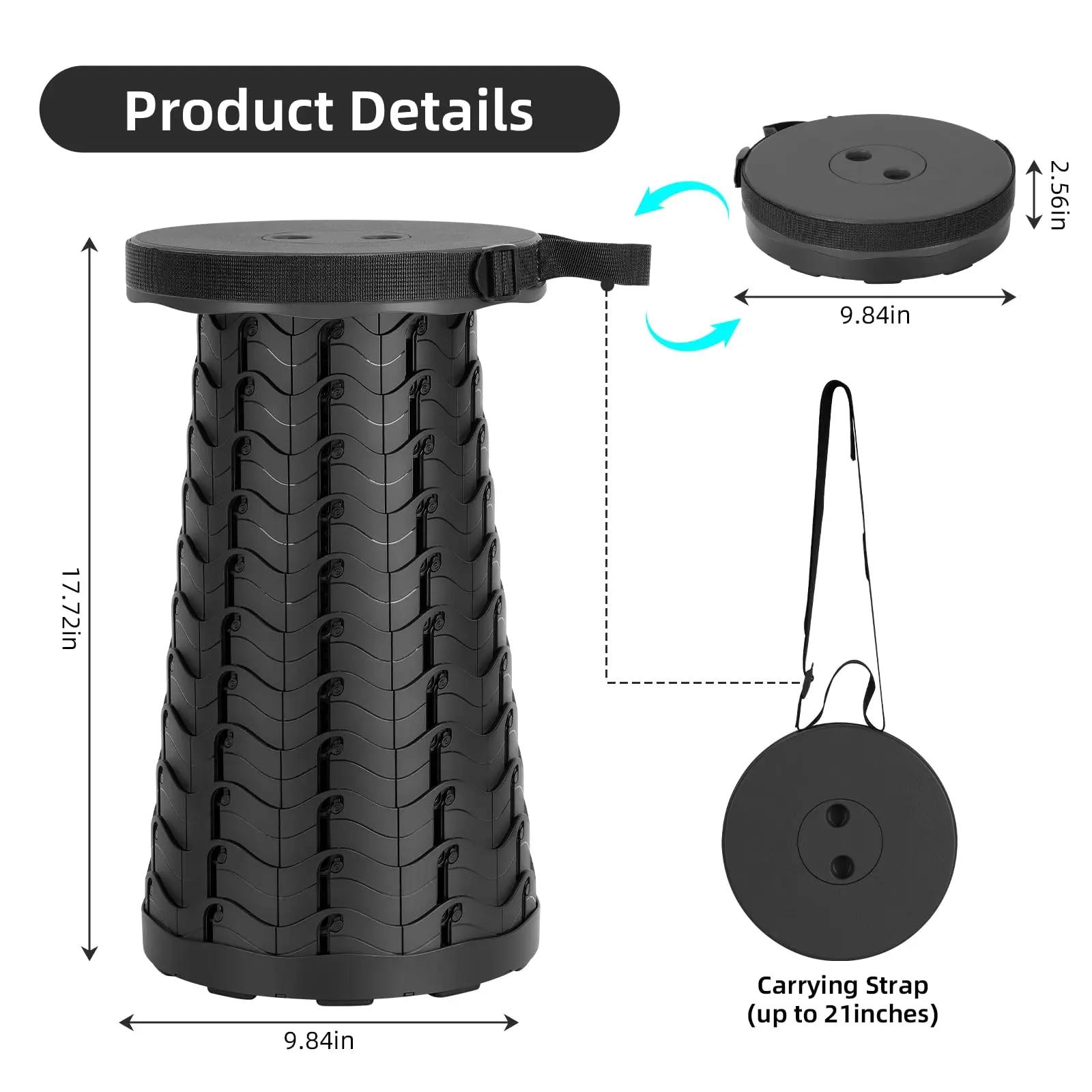 Tabouret télescopique pliable pratique avec hauteur et poignée réglables, adapté à la pêche, au camp