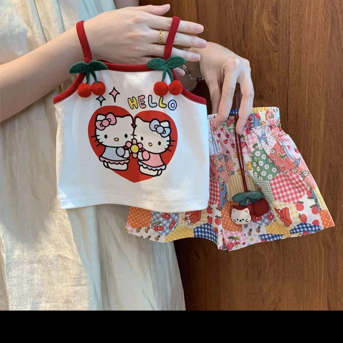 Sanrio – ensemble de vêtements de maison pour filles, Hello Kitty, imprimé de dessins animés, pour e