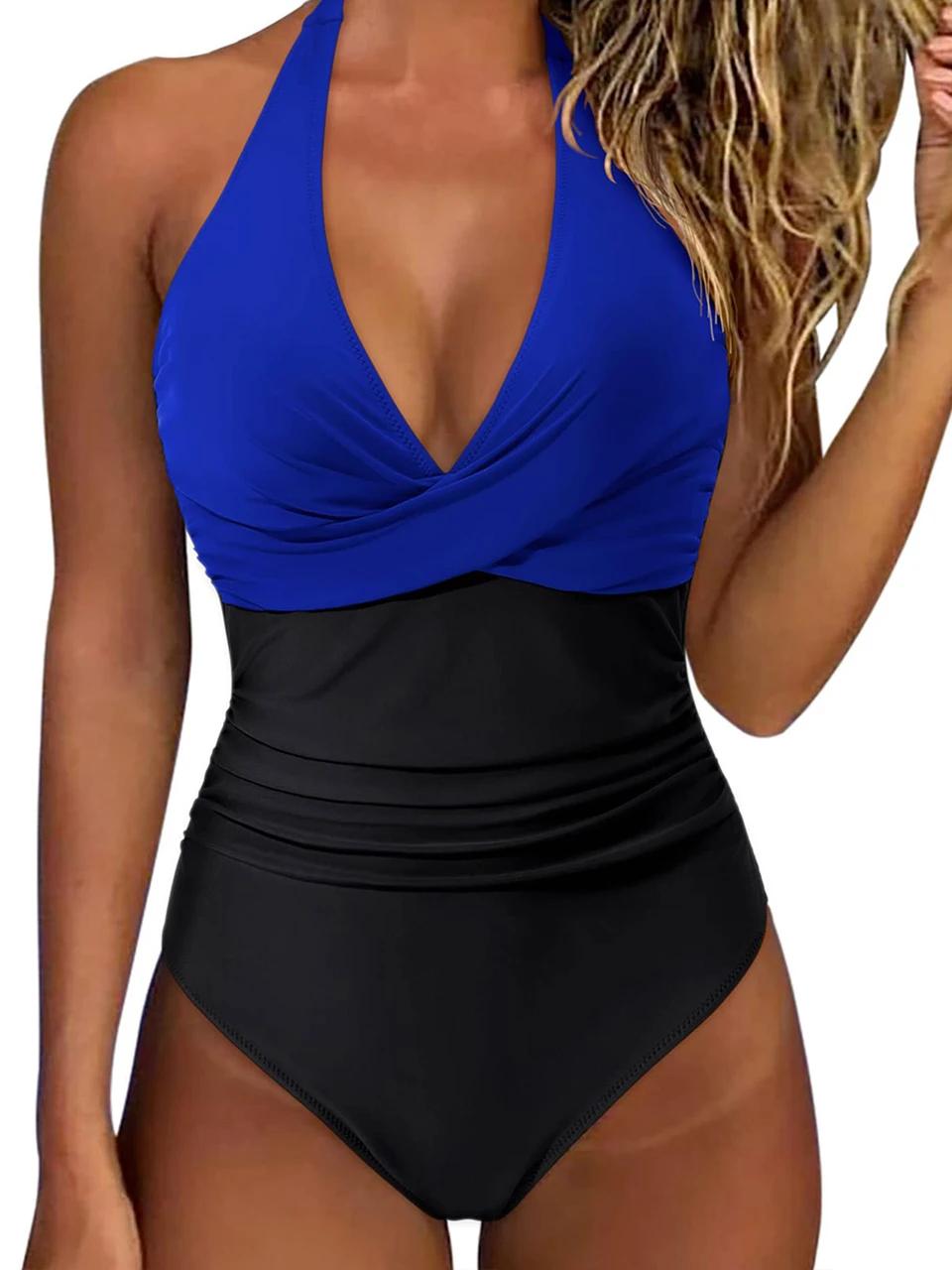 Maillot de bain une pièce imprimé croisé smocké, col licou, Sexy, pour femmes, vêtements de plage re