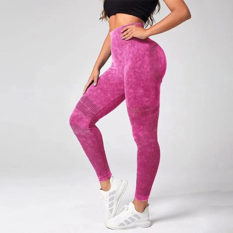 Leggings de sport de contrôle du ventre de teinture par nouage de base de yoga