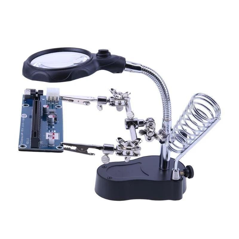 Loupe de bureau Loupe de soudage support LED outil de réparation de soudure Loupe troisième main pou