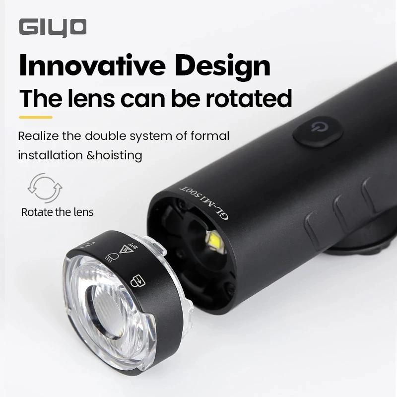 Lampe avant de vélo GIYO, phare 1500LM/1200LM/900LM, LED rechargeable par USB, 4000mAh, lampe de vél