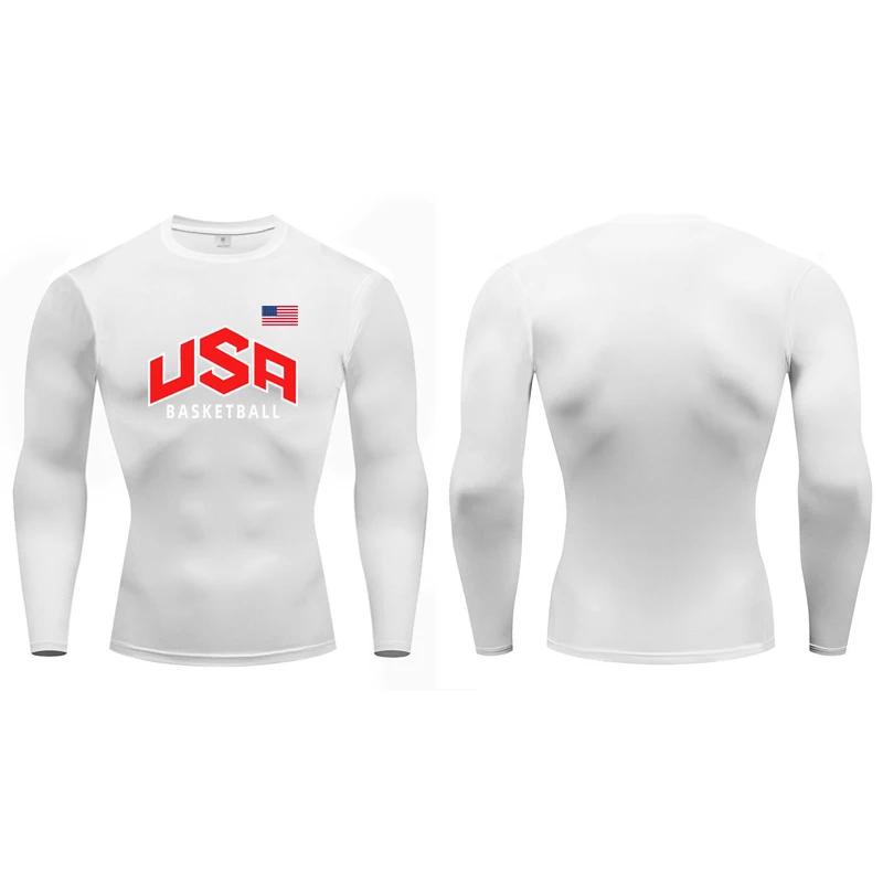 Drapeau américain basket-ball athlétique hommes course T-Shirt Compression à manches longues T-Shirt