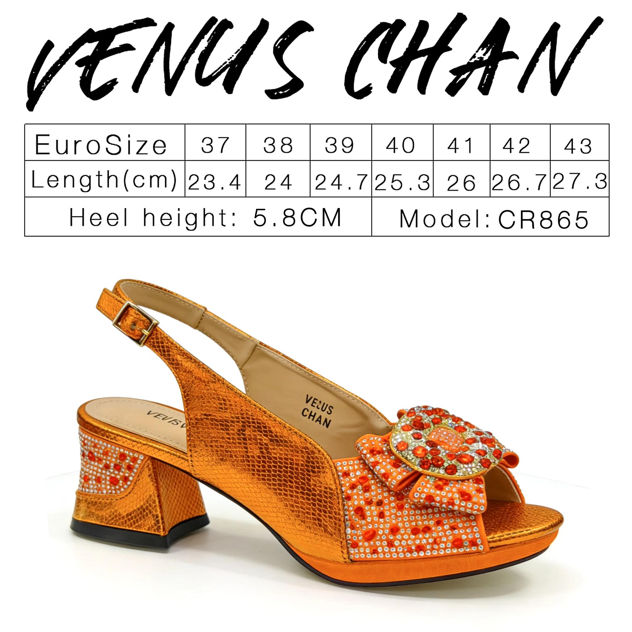 Ensemble élégant 2026 pour femme : Chaussures à talons hauts orange et sac assorti avec strass, desi