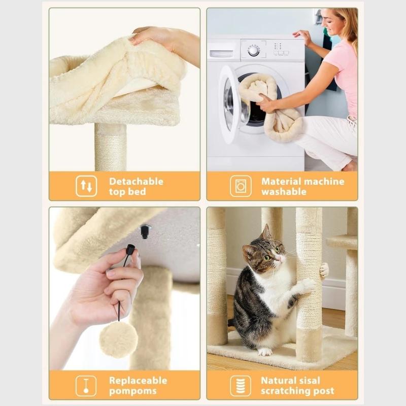 Arbre à chat à plusieurs niveaux pour chats d'intérieur, tour à chat avec griffoir recouvert de sisa