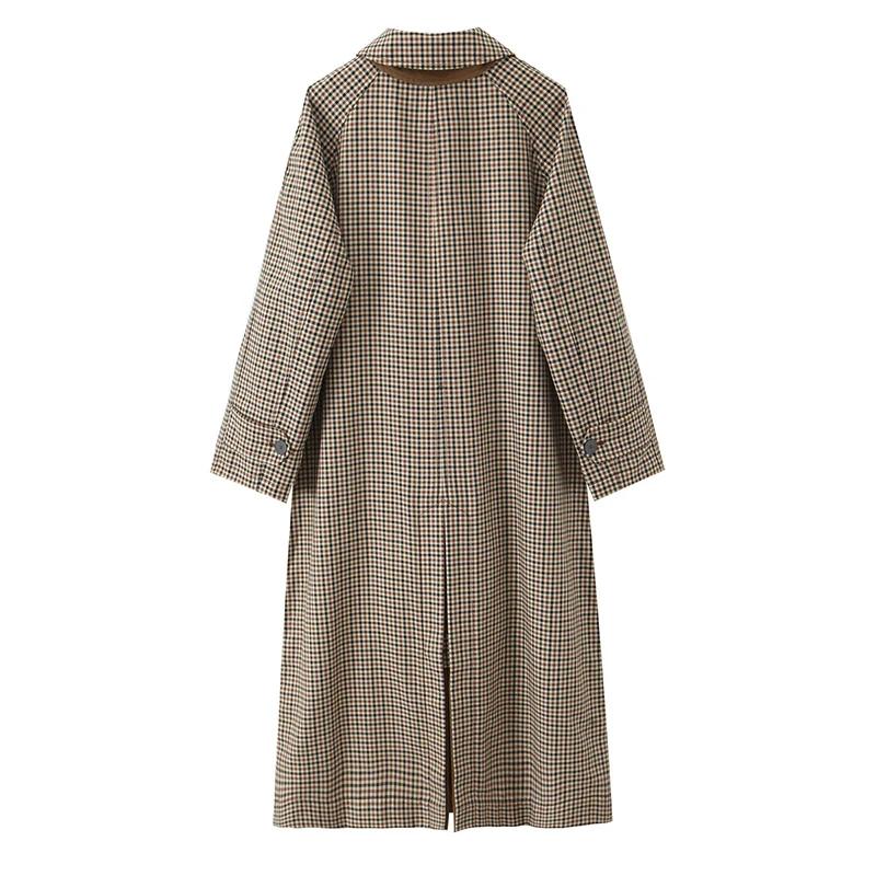 Vestes longues à carreaux Double face pour femmes, Trench-Coat à manches longues et simple boutonnag