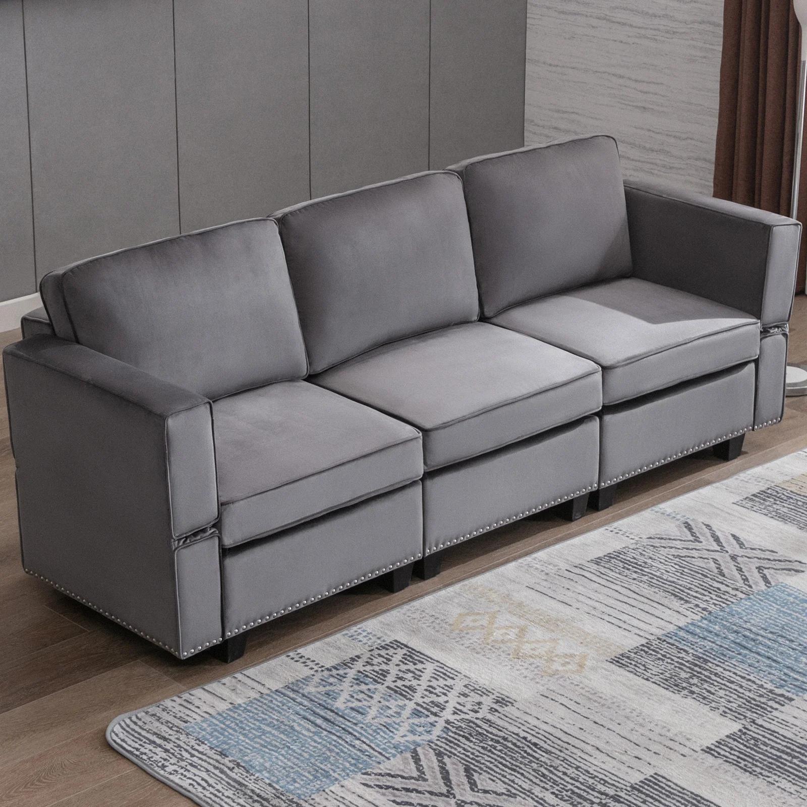 HORGgland-Canapé convertible en O, canapé sectionnel gris foncé modulaire, dossier et accoudoirs rég