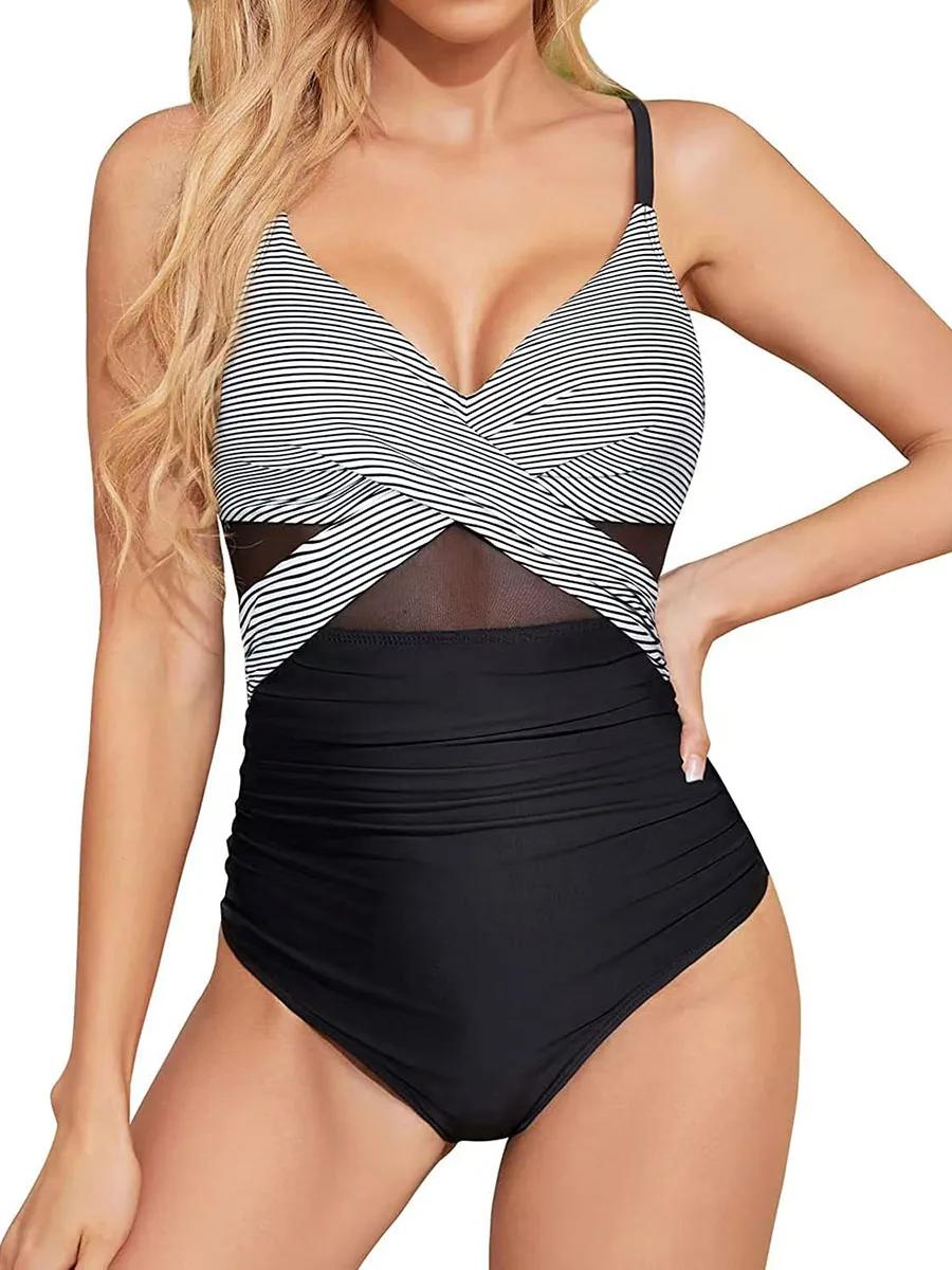 Maillot de bain vintage 2026 à bretelles pour femme, une pièce, en maille unie, pour la natation et