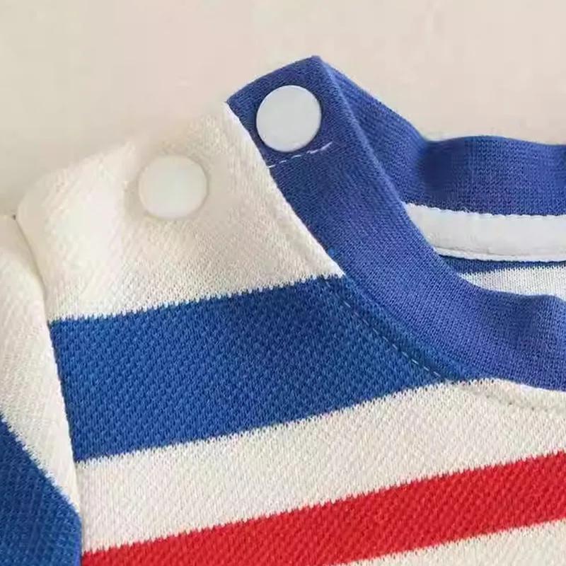 Nouvelle combinaison pour bébé, été, manches courtes, à rayures colorées, avec lettres, combinaison