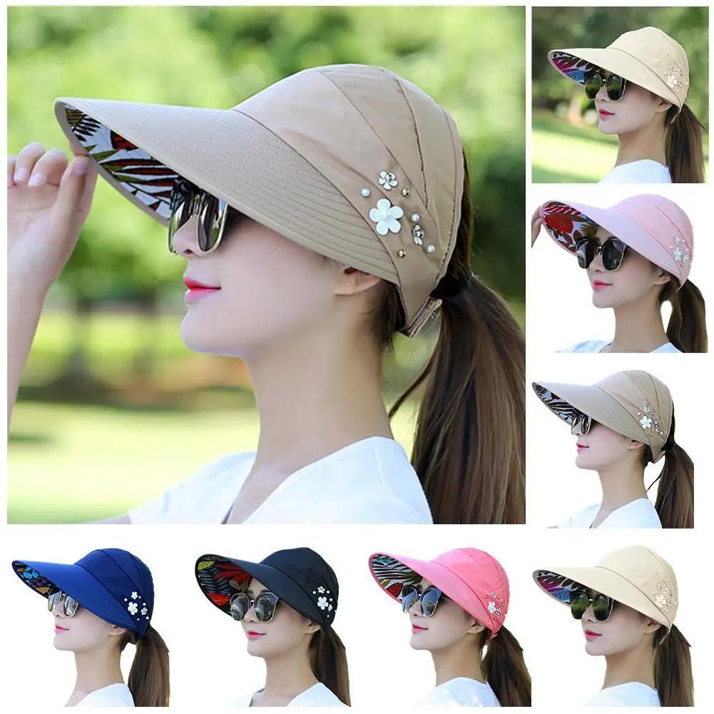 Chapeau de soleil pliable à large bord pour femmes, idéal pour les vacances d'été, anti-UV, visière