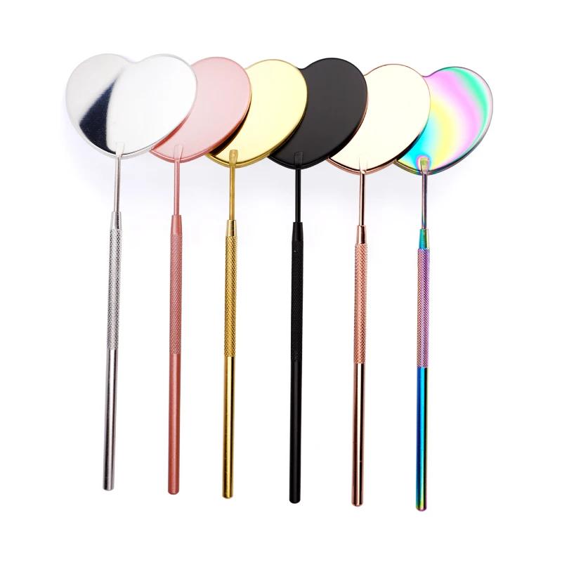 Miroir de contrôle d'extensions de cils en forme de cœur, miroir multifonction en acier inoxydable,