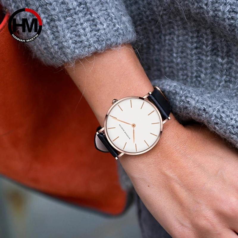 HANNAH MARTIN Top marque femmes montres étanches 36mm mode luxe Ultra mince en cuir créatif or Rose