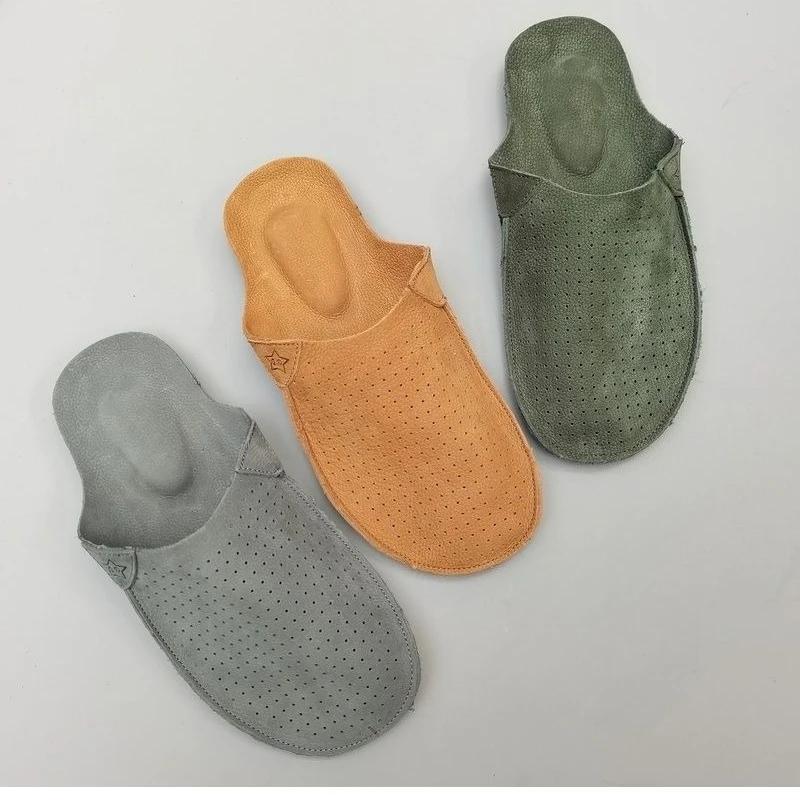 Pantoufles mules en cuir naturel pour hommes, pantoufles d'été en cuir de vache creux, respirant, fo