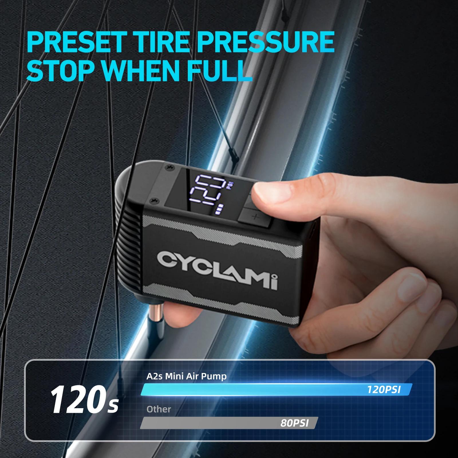 Pompe à air électrique CYCLAMI sans fil - Gonfleur vélo portable 120 PSI Presta Schrader