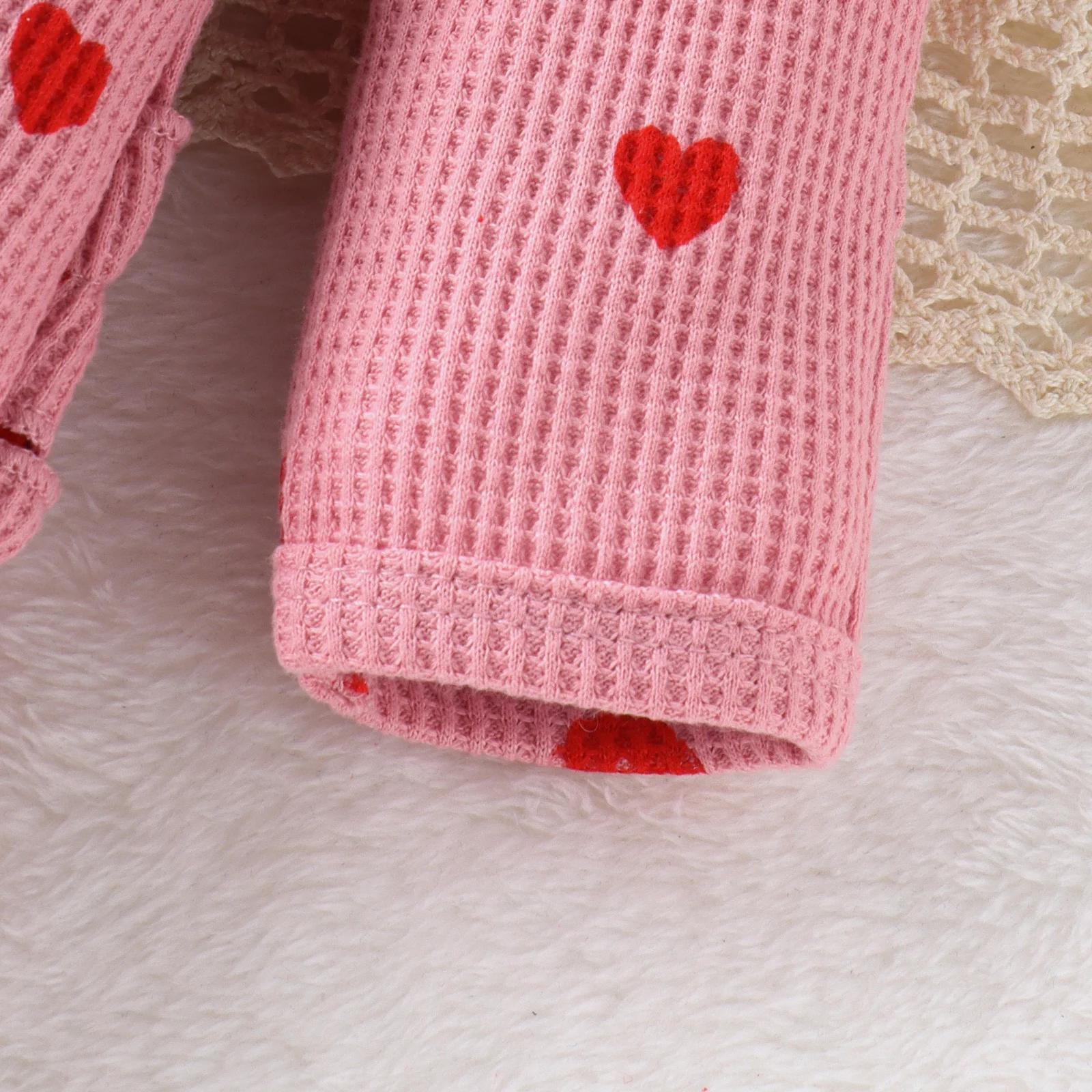 2 pièces automne de 0 à juin nouveau-né bébé confortable mignon col rond gaufré coeur fermeture écla