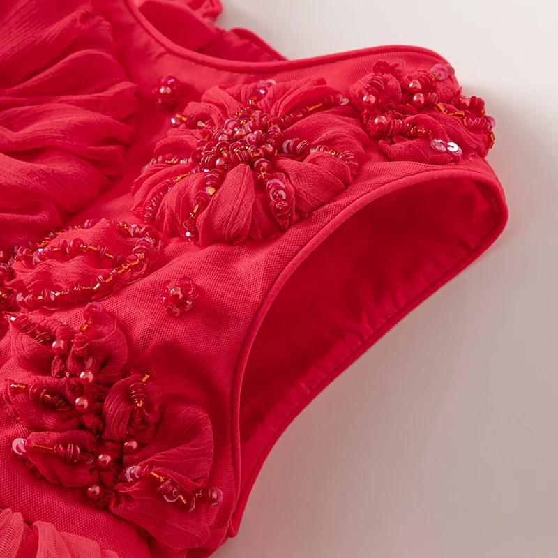 Dave Bella robe de princesse fille 2025 nouvel été enfants bébé sans manches maille rouge Noble mign