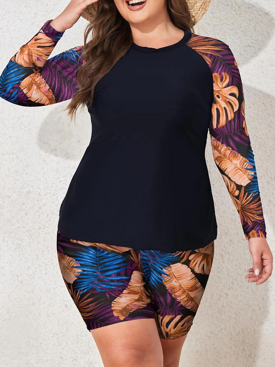 Maillot de bain 2 pièces grande taille manches longues femme - Tenue surf plage 2026