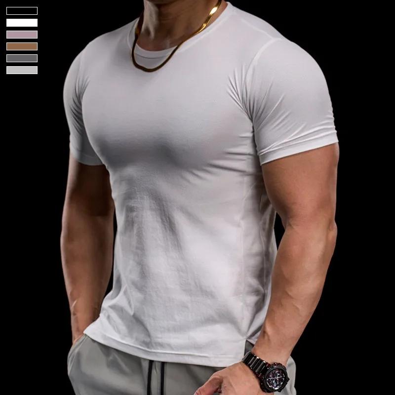 Vêtements d'entraînement de Fitness pour hommes, T-shirt de sport serré à manches courtes, respirant