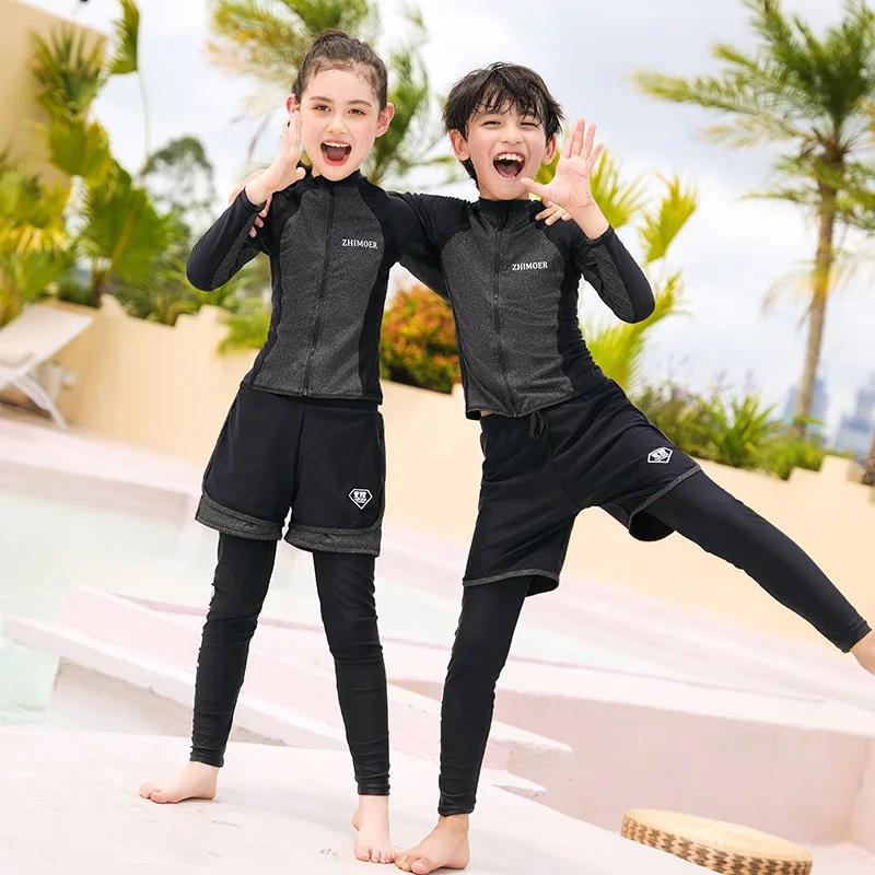 Filles jeunesse à manches longues maillot de bain quatre pièces anti-éruption maillot de bain hauts