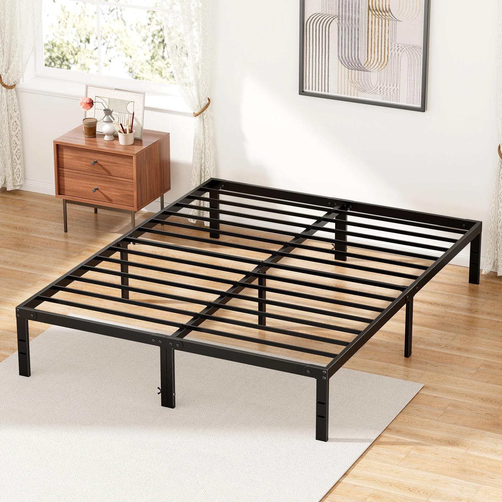JIAN-Cadre de lit simple en métal avec espace de rangement, support à lattes en acier robuste, 350lb