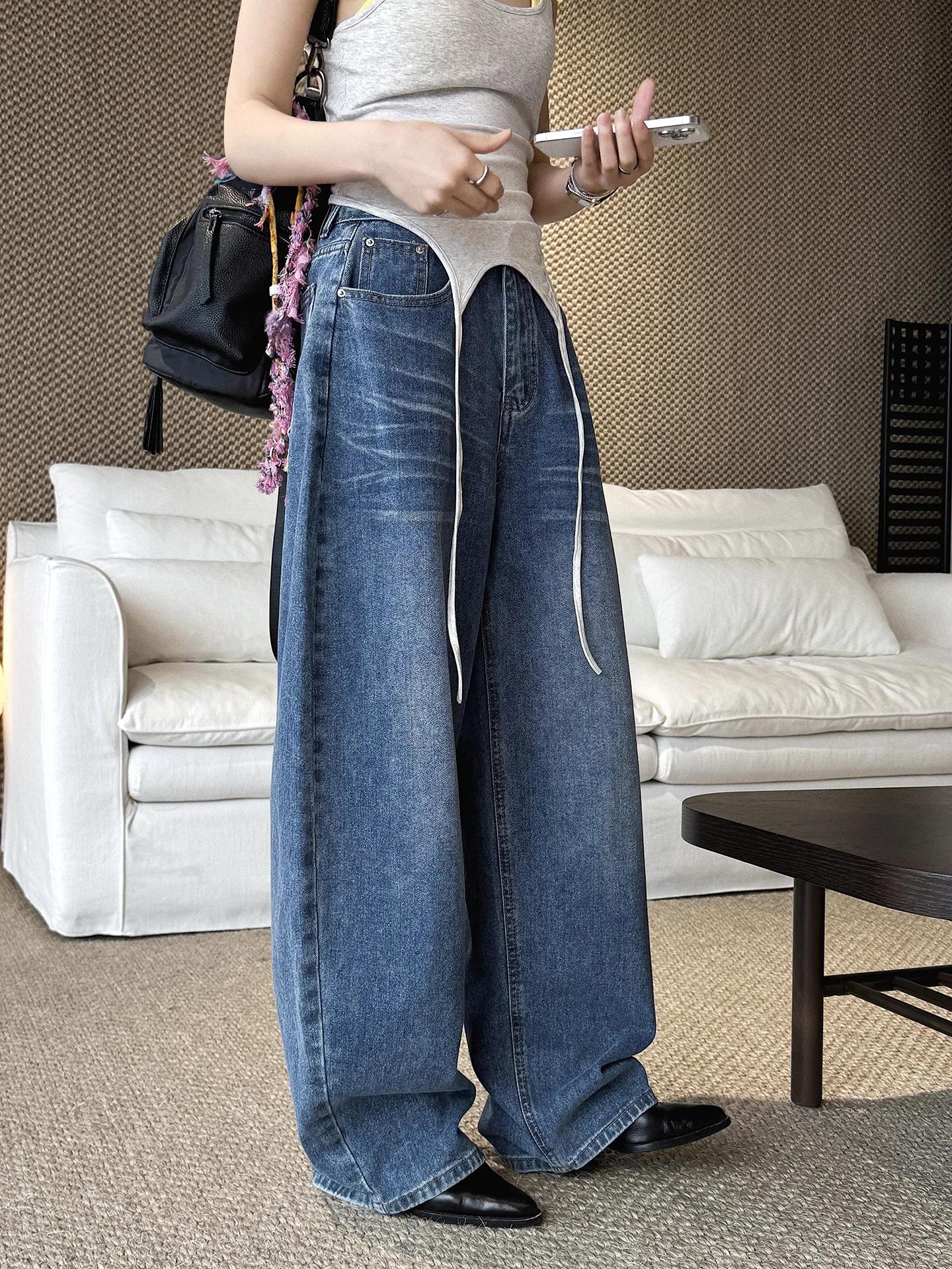 Nouveau jean délavé coupe ample taille haute style rétro américain tendance printemps/été pour femme