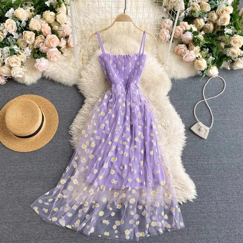 YuooMuoo – robe de soirée en maille pour femmes, nouvelle mode coréenne, imprimé Floral, bretelles S