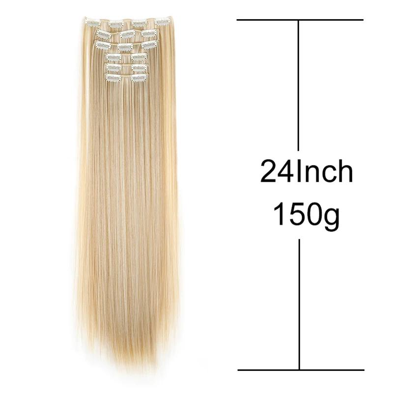 Extensions capillaires synthétiques 24 pouces, 16 Clips, coiffure longue et lisse, postiche Blonde n