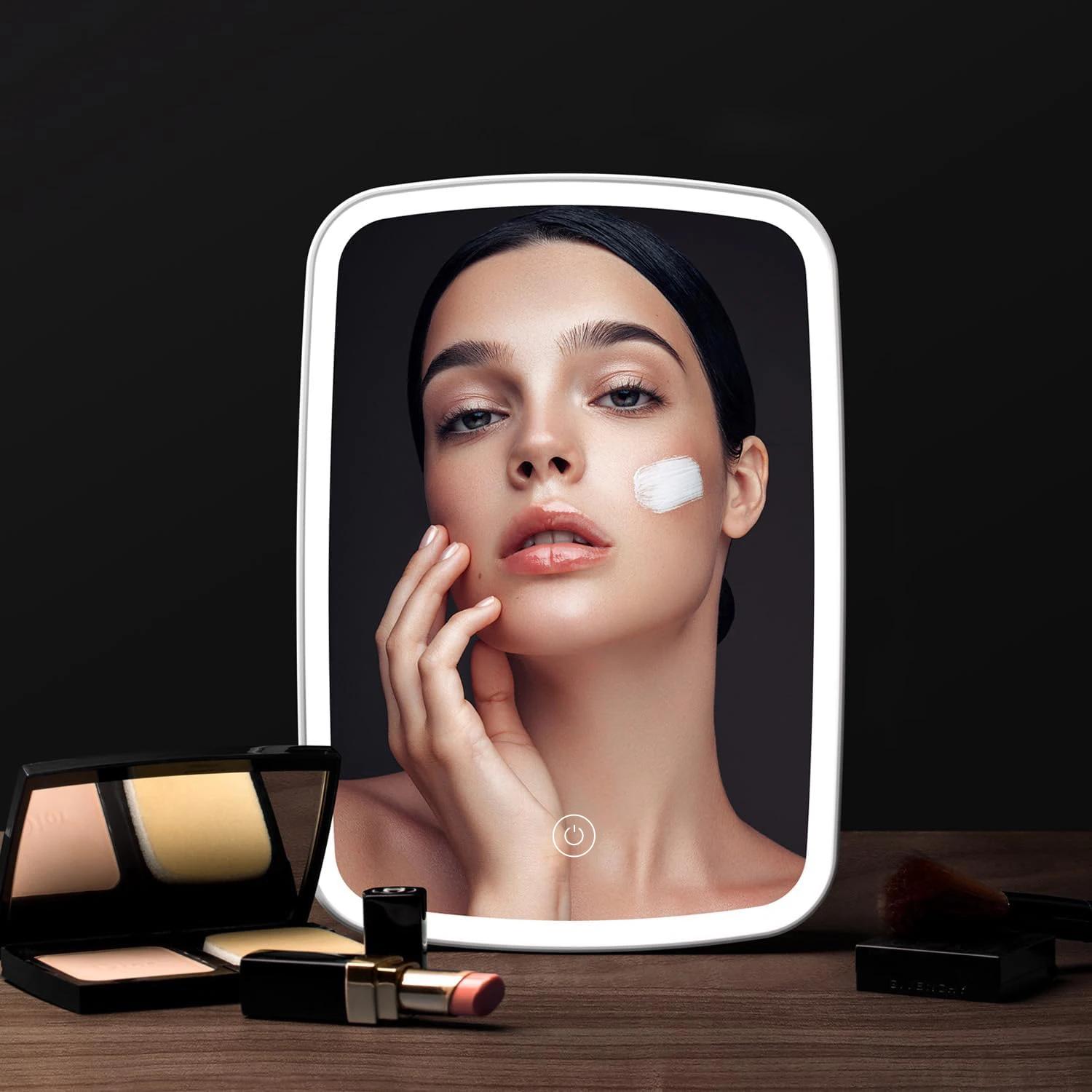 Miroir de maquillage LED avec support de bureau pliant Compact carré voyage cosmétique Portable écla