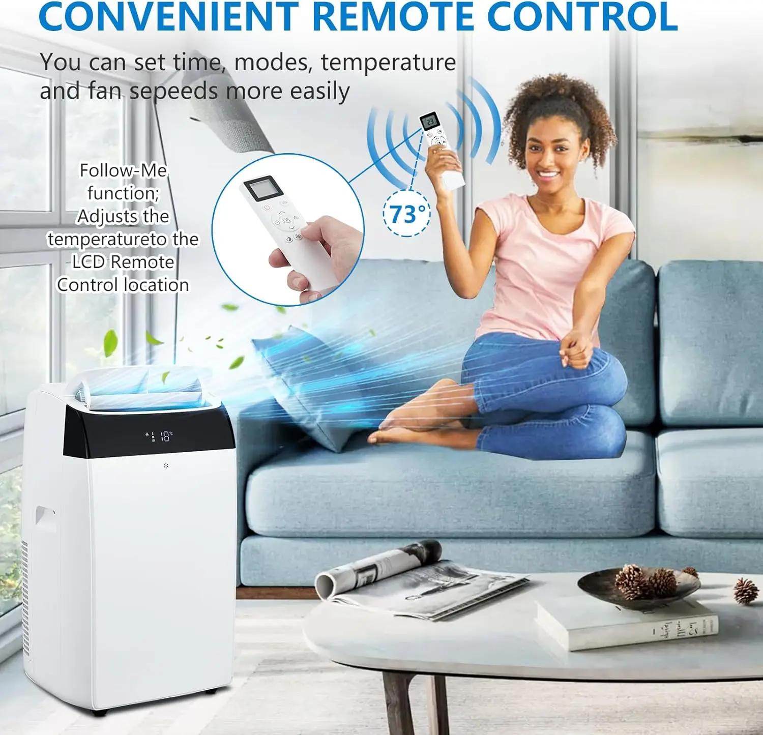 Climatiseur portable 3 en 1 avec télécommande, moteurs cool et touristes, balançoire automatique, 14