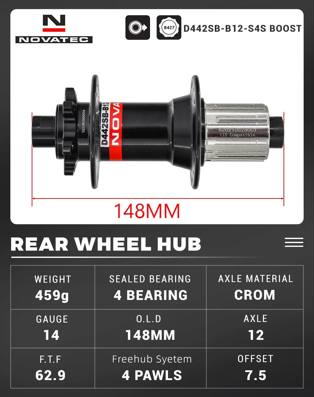 Novatec D442SB-B12 Boost 148mm x 12mm axe traversant 142x12mm 32 trous 6 boulons arrière XD Micro mo