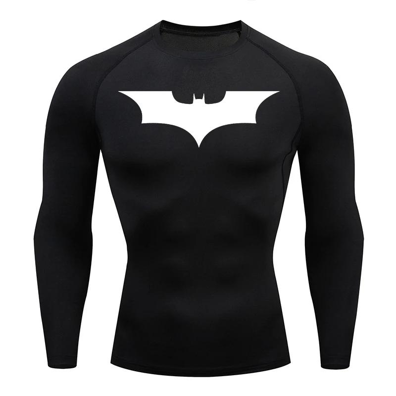 Chemise compression manches longues imprimée chauve-souris homme entraînement gym course rapide
