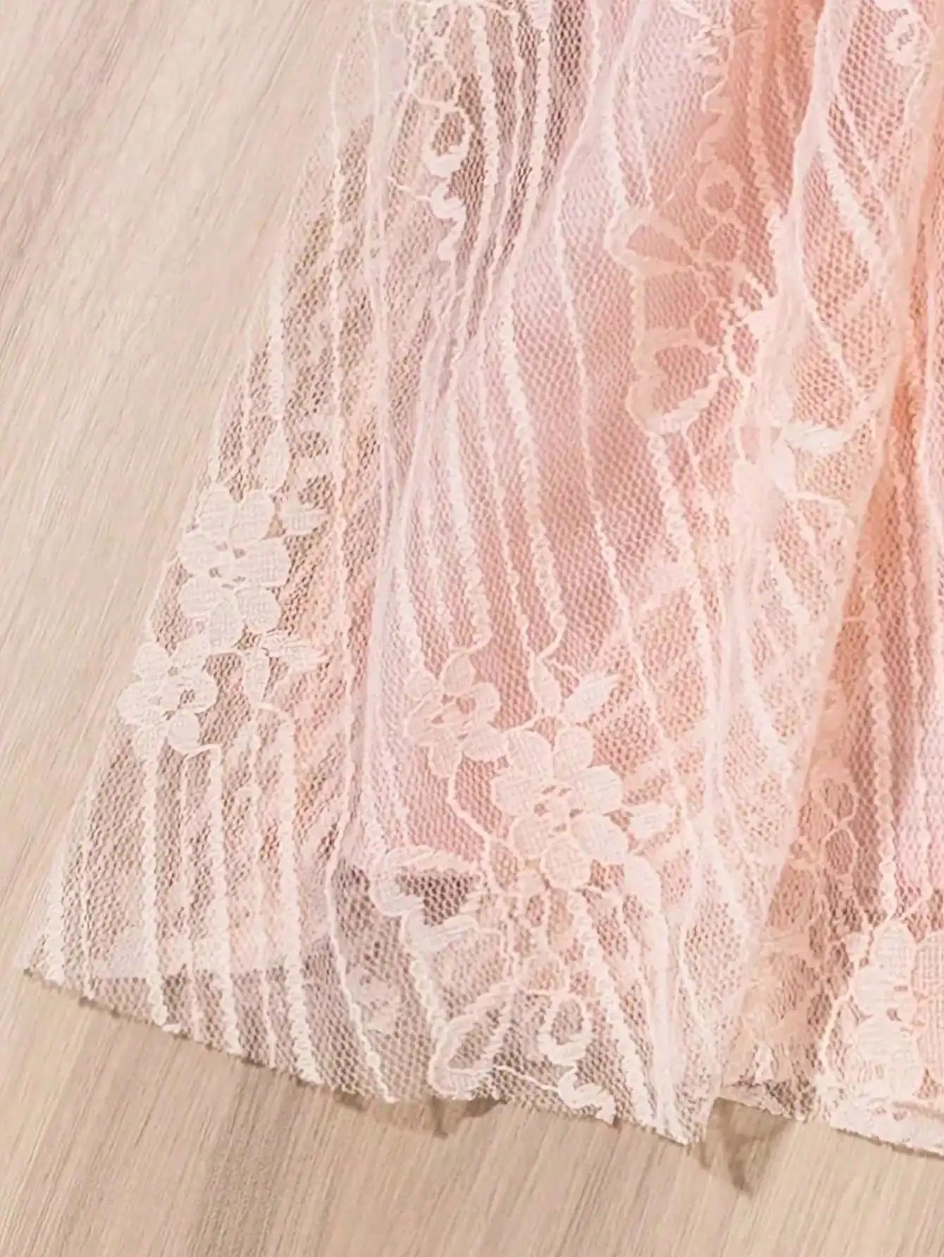 Robe de princesse en dentelle de style coréen, couleur unie, légèrement élastique, coupe ajustée pou