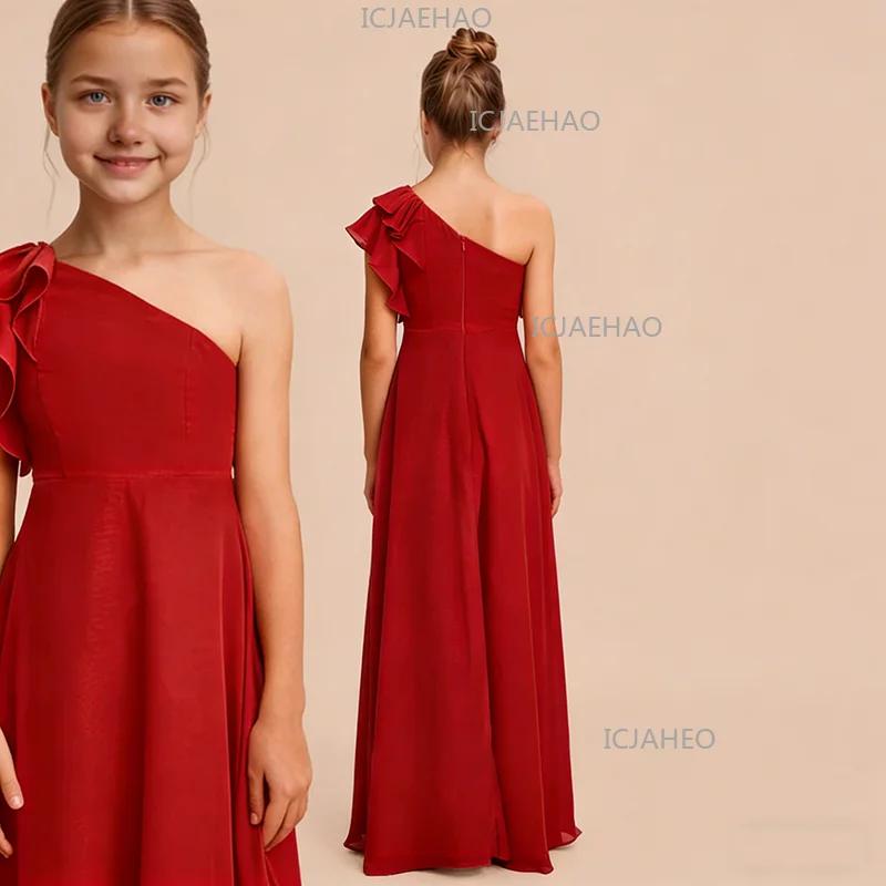 Robe de demoiselle d'honneur élégante pour filles, robe chic asymétrique en mousseline de soie pour