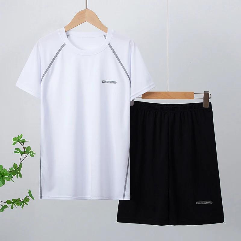 Combinaison de sport à séchage rapide pour hommes de 13 à 16 ans, 2 pièces, T-shirt ample et respira