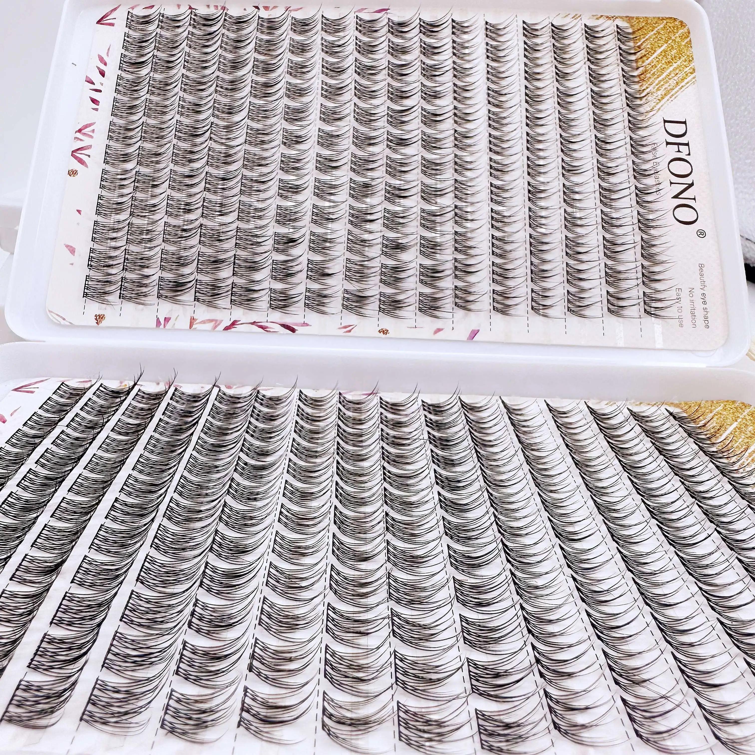 Cils individuels en queue de poisson doux et légers 384 - Réutilisables, courbure D, 10-12 mm - Parf