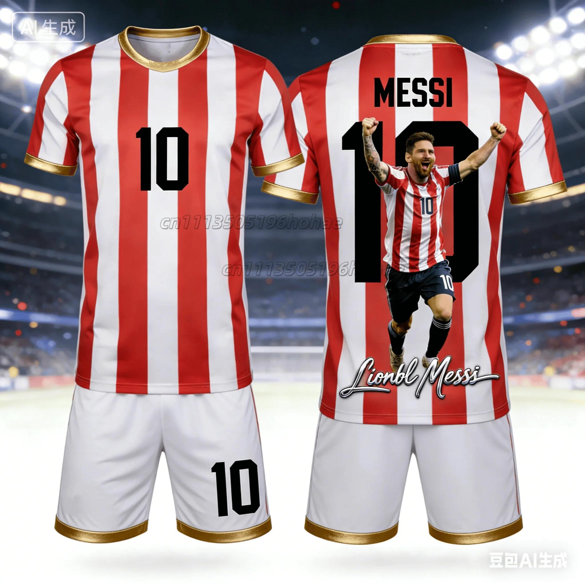 Été # Messi N°10 # Ensemble T-shirt et short commémoratifs pour hommes et femmes, ensemble ample