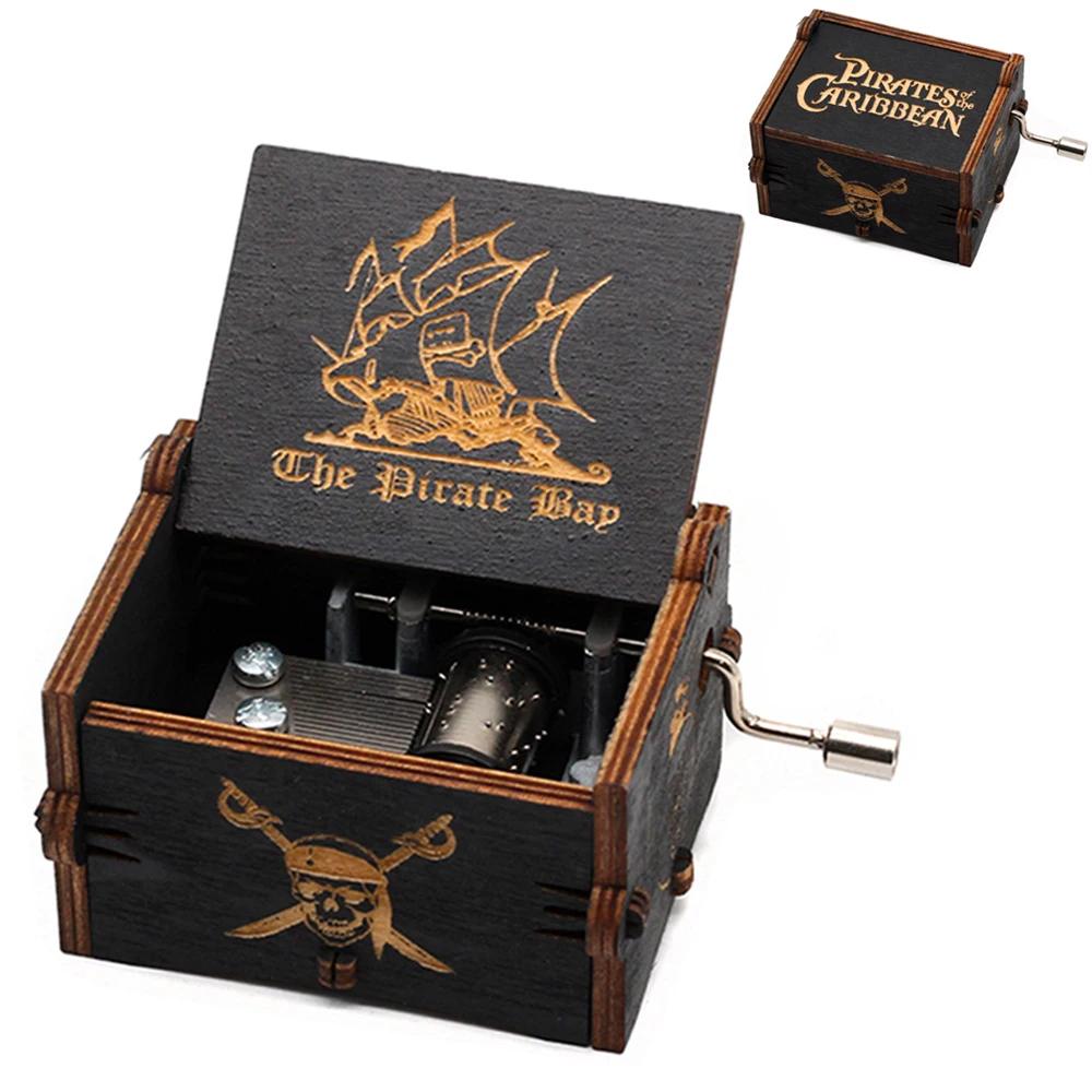 Boîte à musique en bois avec figurines de dessin animé, Pirates des Carib, Davy Jones Jack Sparrow,