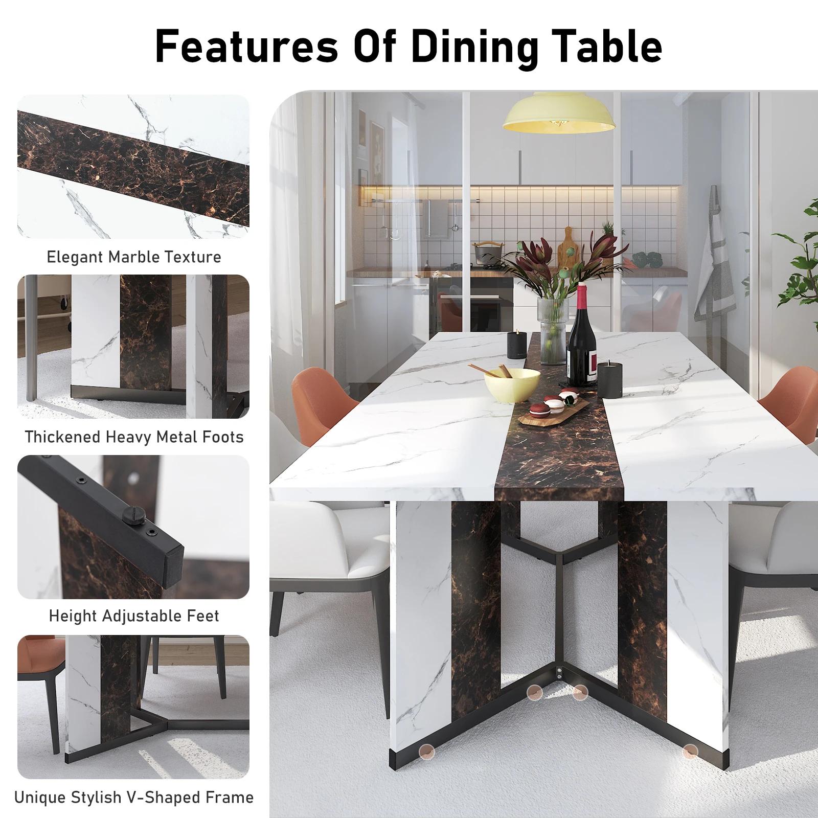 Grande table à manger rectangulaire luxueuse de 71 po pour 6 8 10 personnes, table queen familiale a