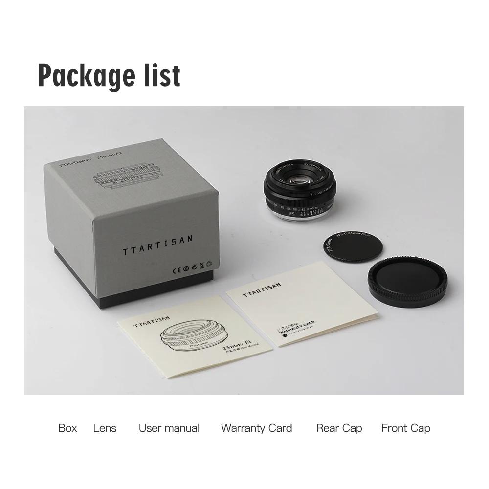 Objectif d'appareil photo TTArtisan 25 mm F2 pour monture Sony E a6400 Fujifilm XA XT4 XT30 Canon M5